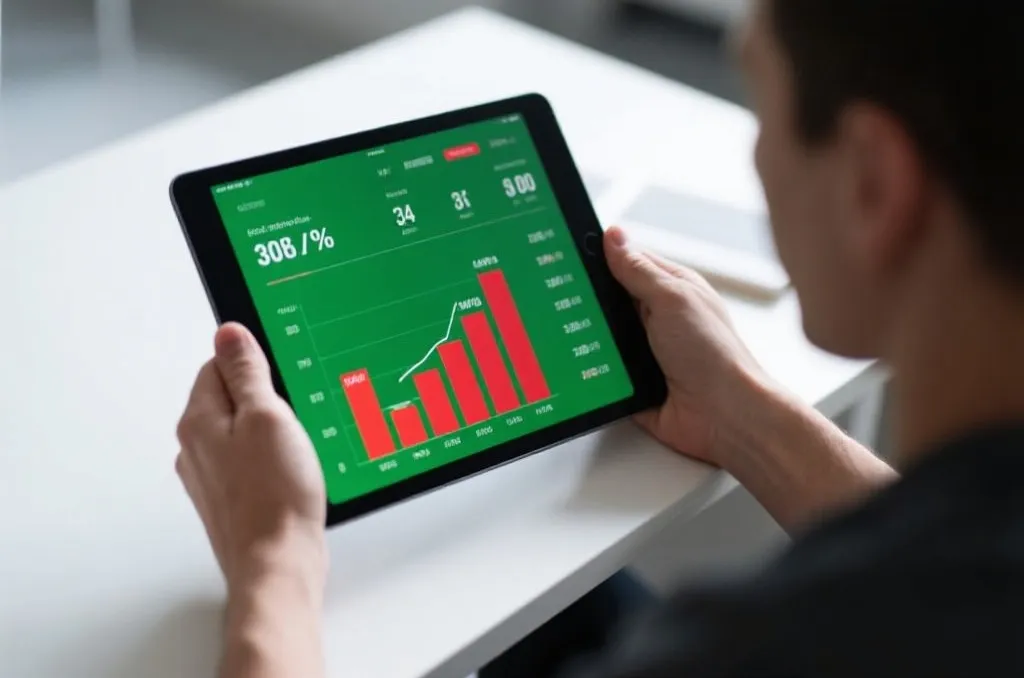 A person analyzing football statistics and charts on a modern tablet screen